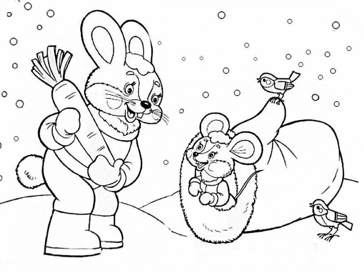 Игристая раскраска мороз и заяц