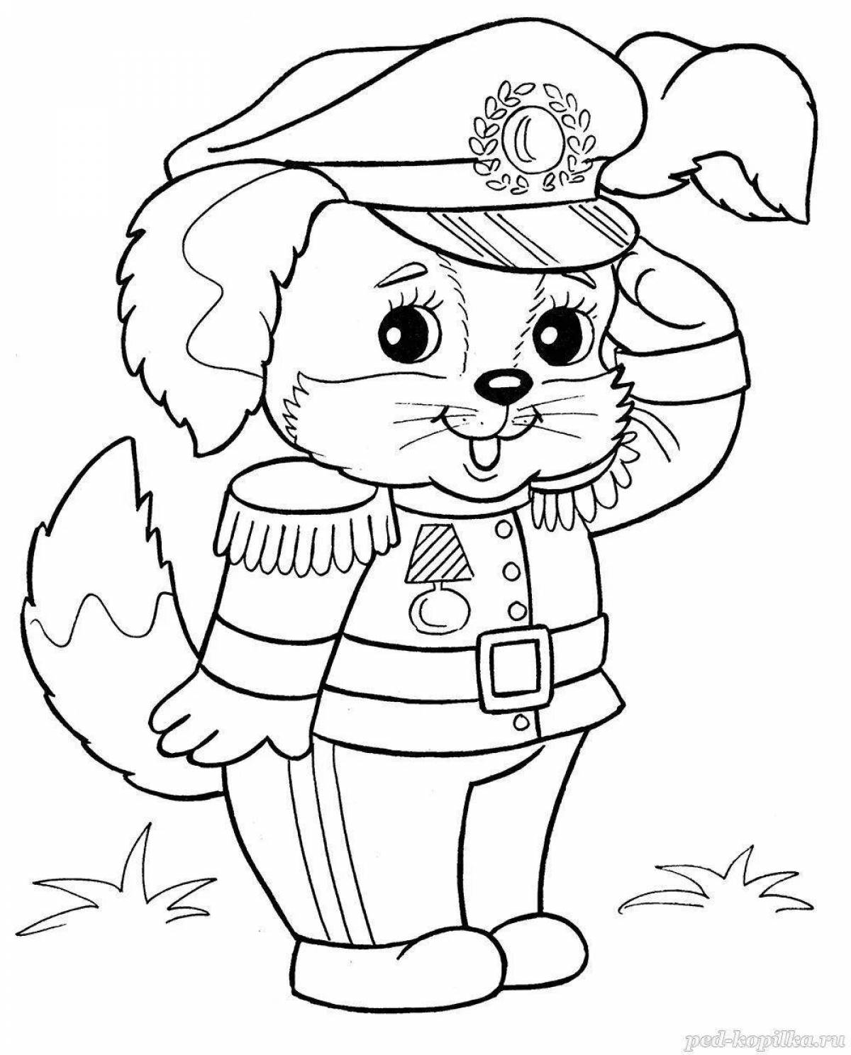 Раскраска живая военная кошка
