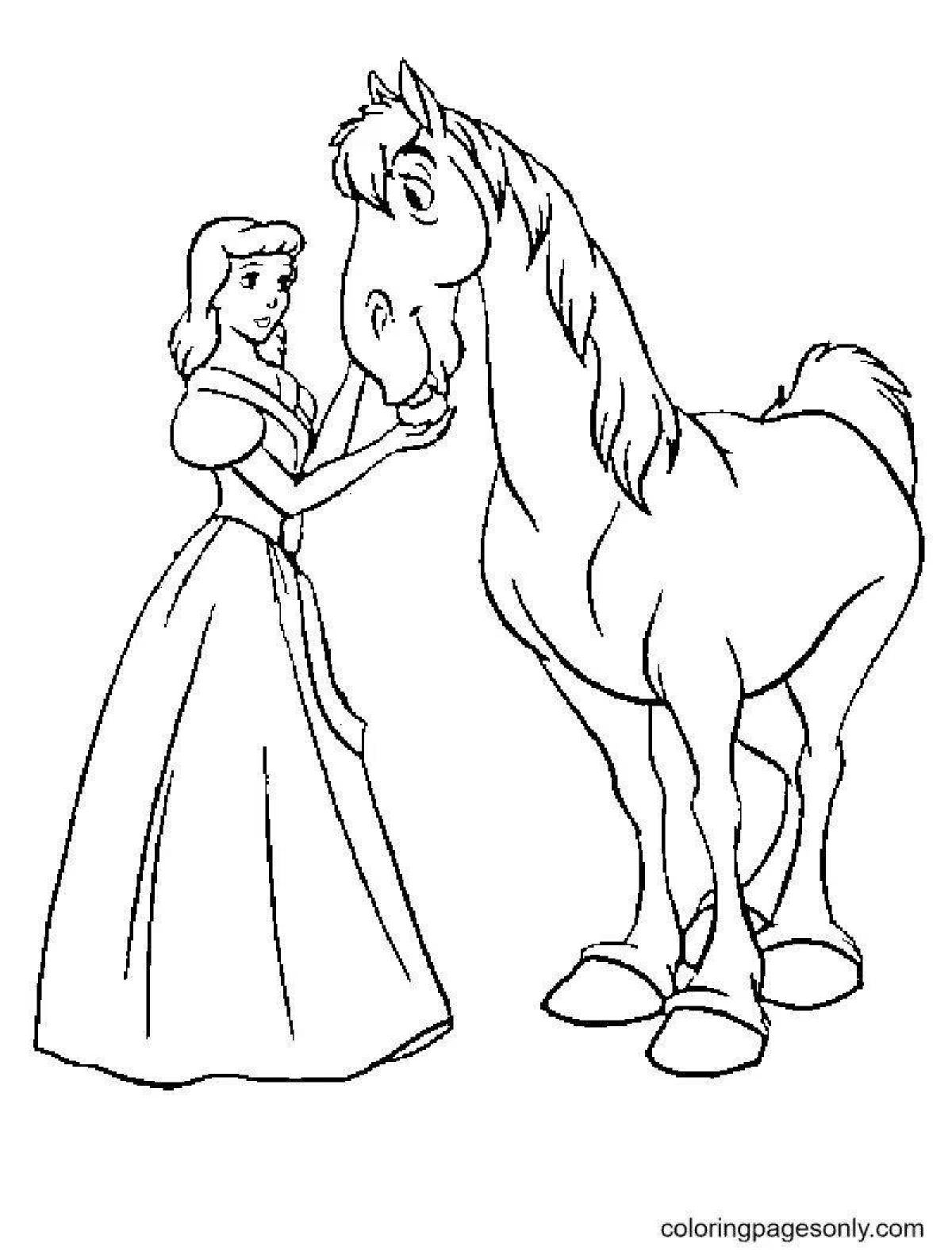 Величественная раскраска лошадь и принцесса