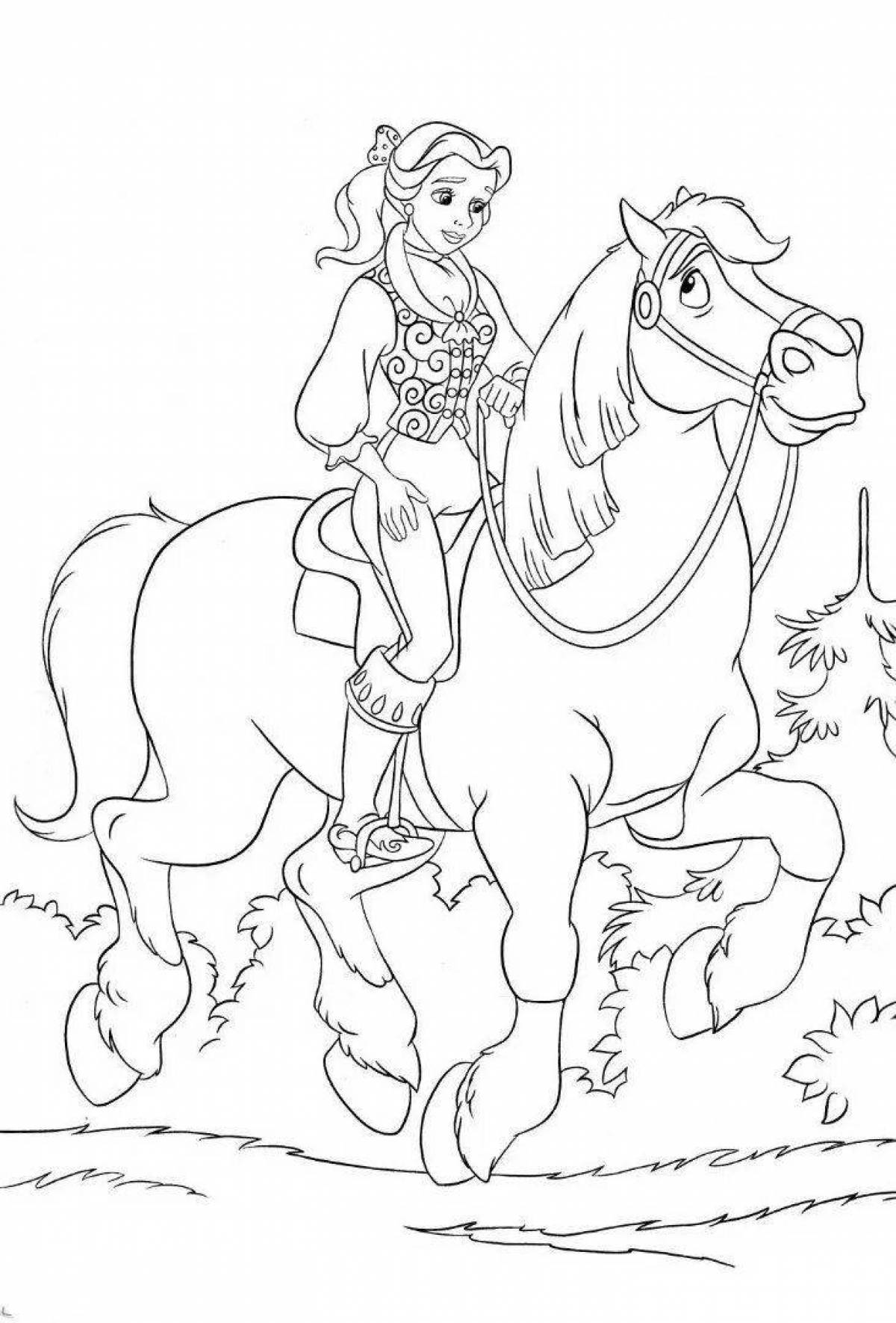 Сияющая раскраска лошадь и принцесса