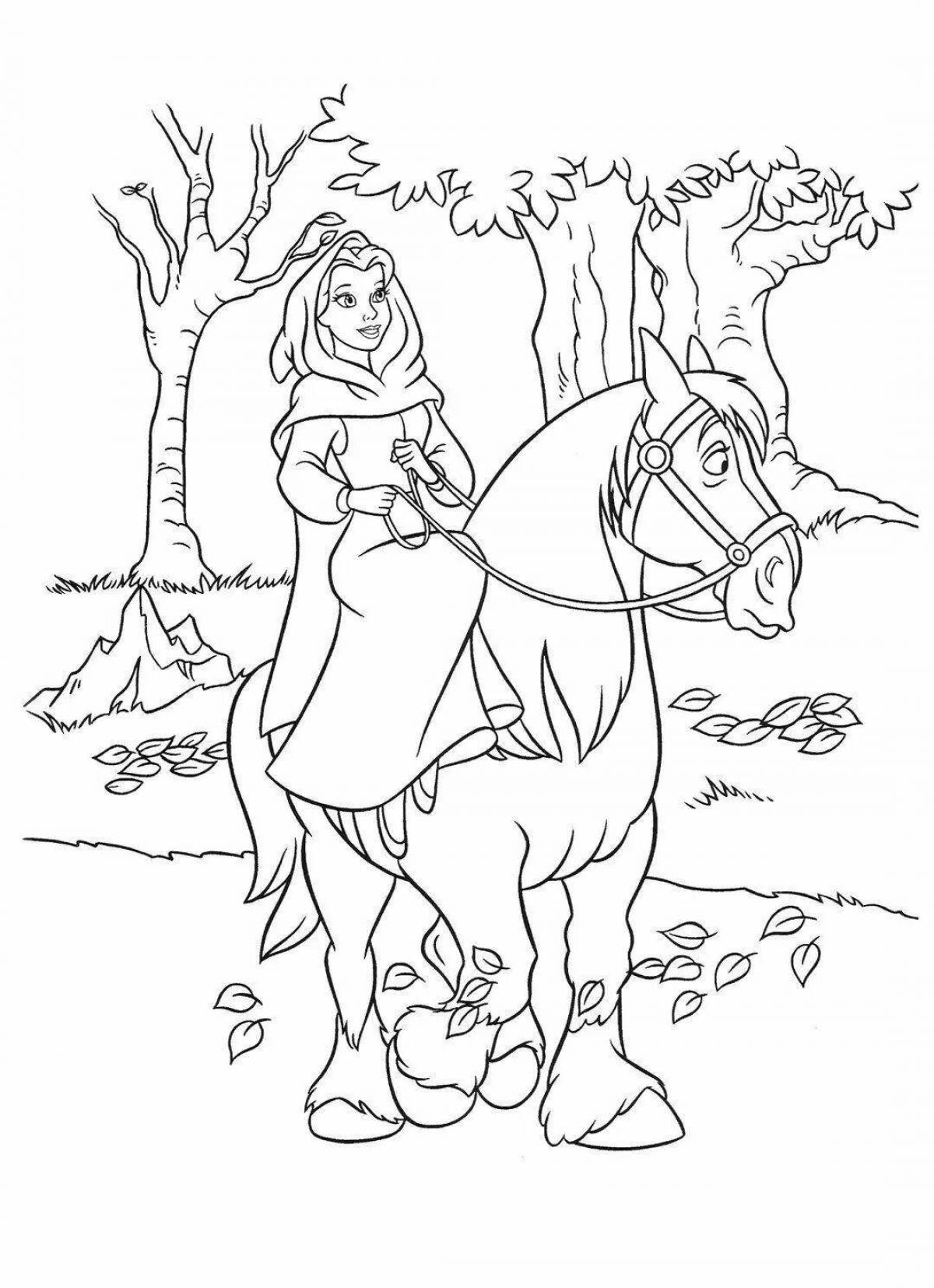 Изысканная раскраска лошадь и принцесса
