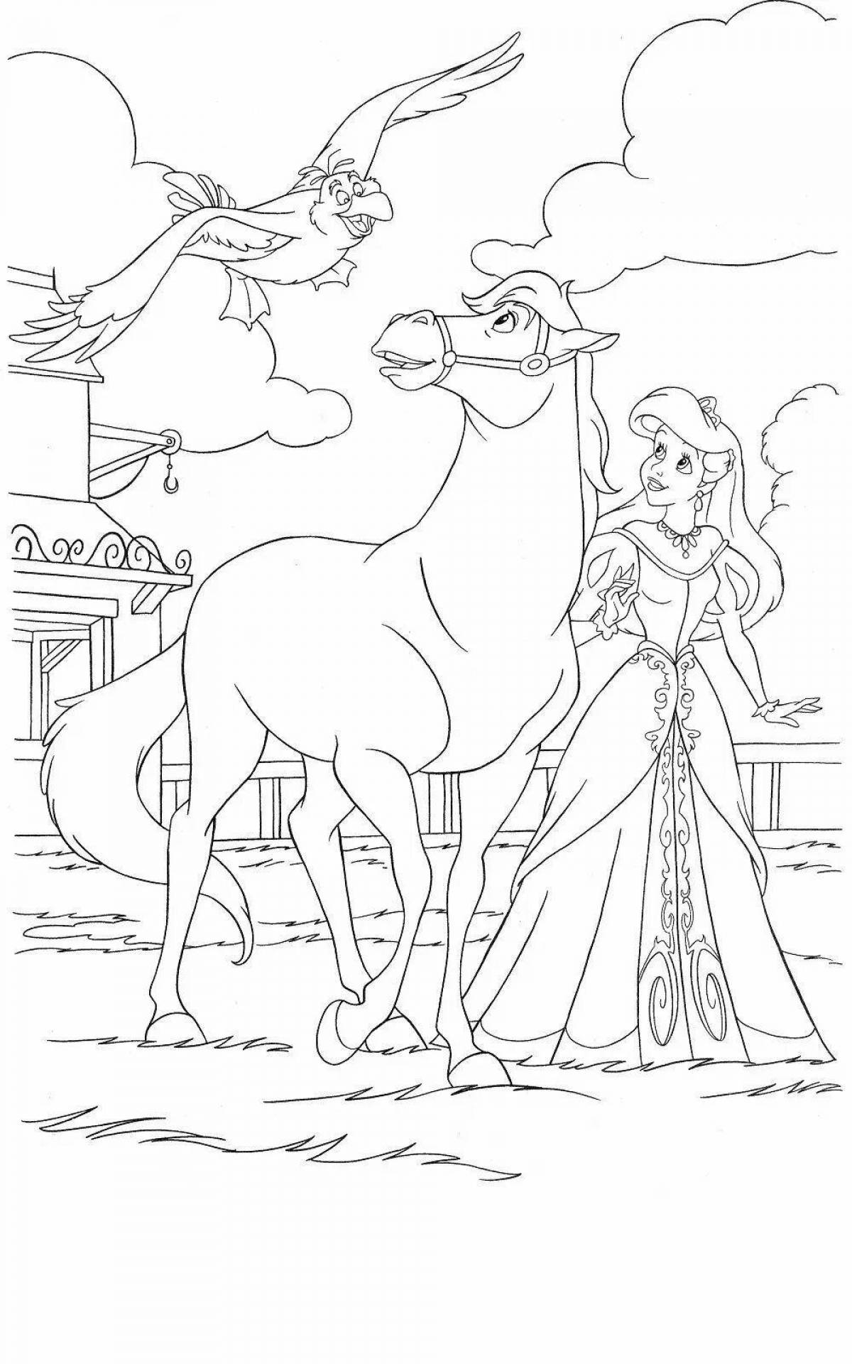 Очаровательная раскраска лошадь и принцесса