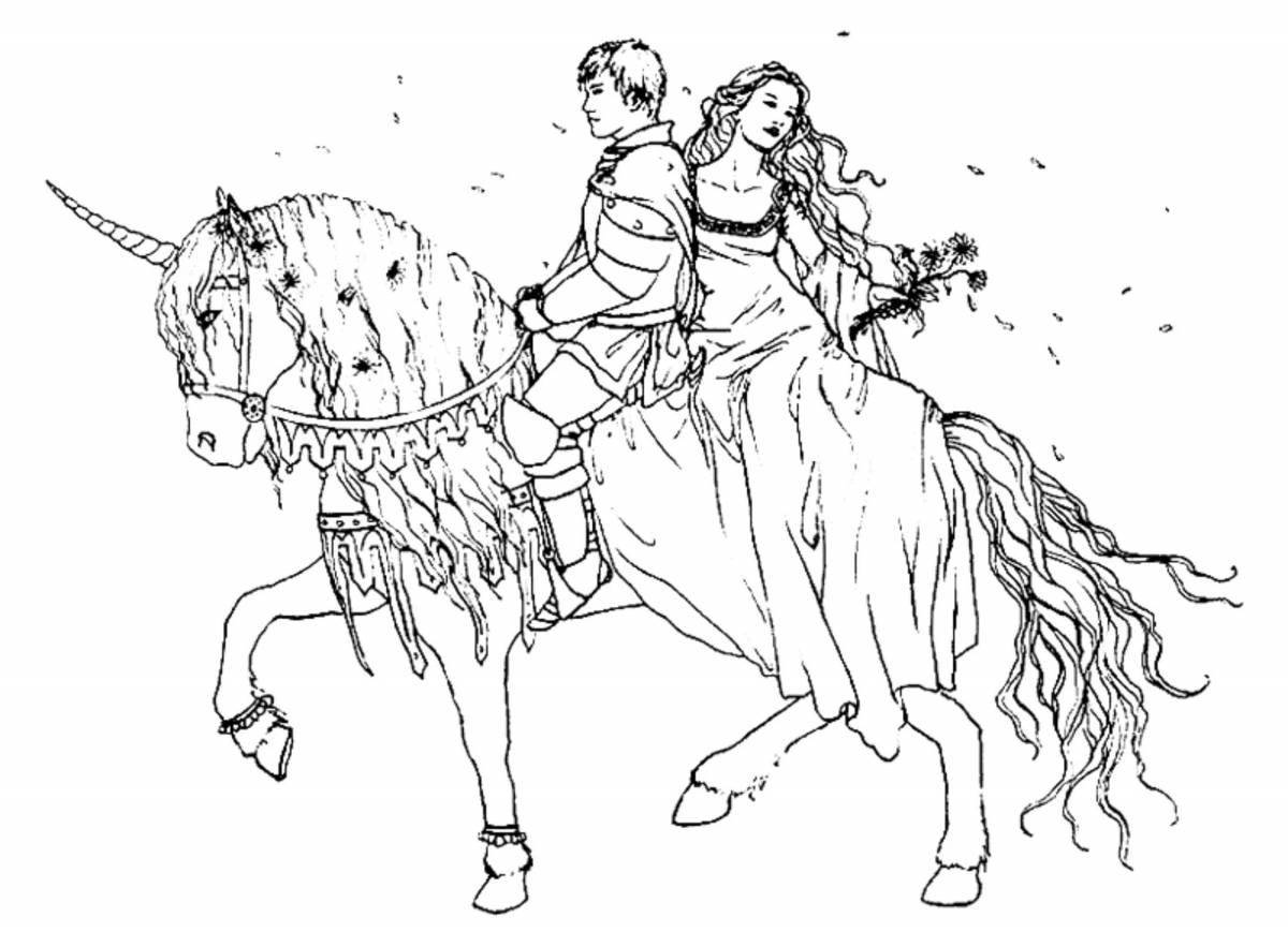 Восхитительная раскраска лошадь и принцесса