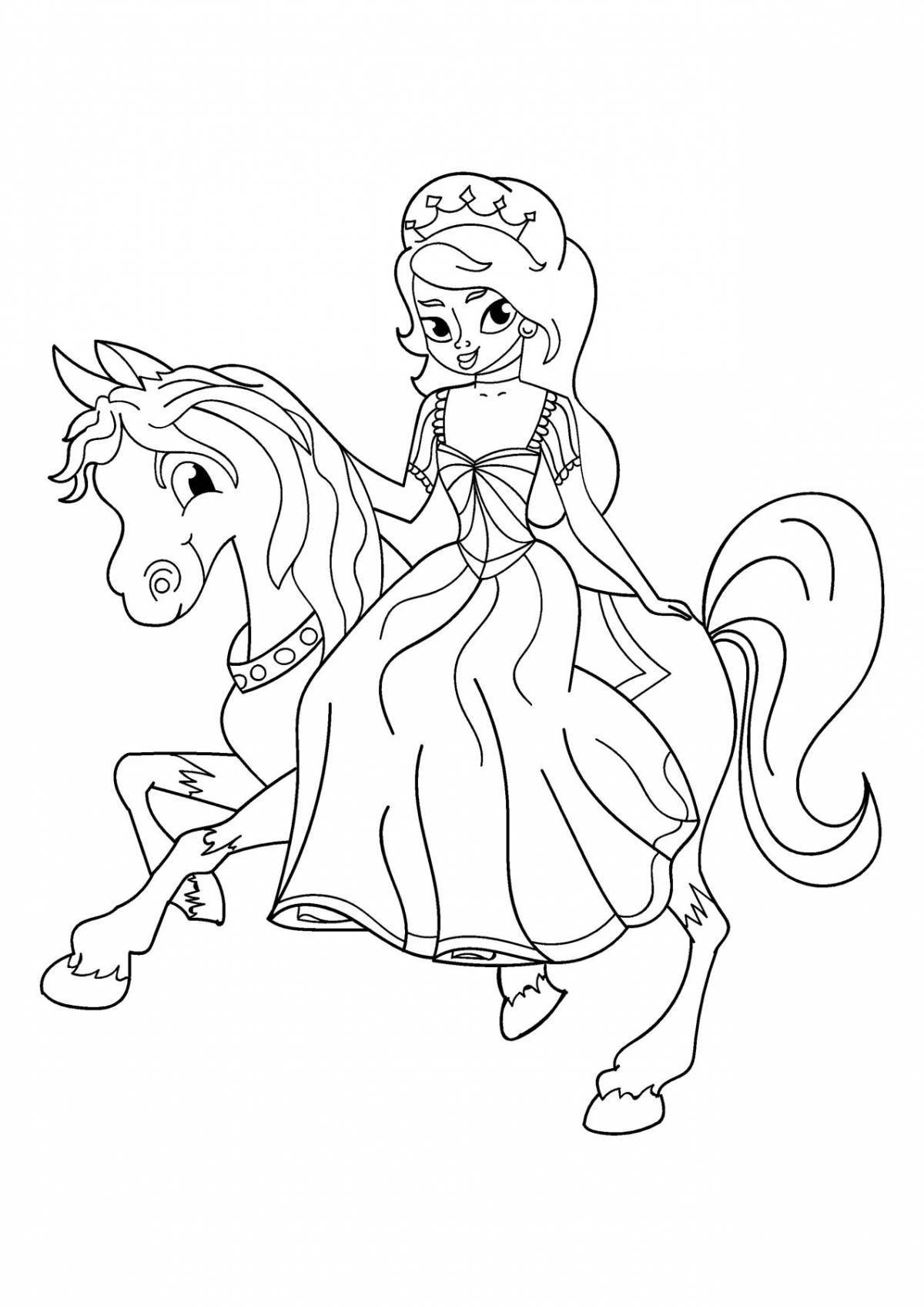 Яркая раскраска лошадь и принцесса