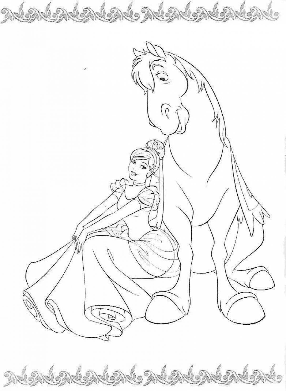 Блестящая раскраска лошадь и принцесса