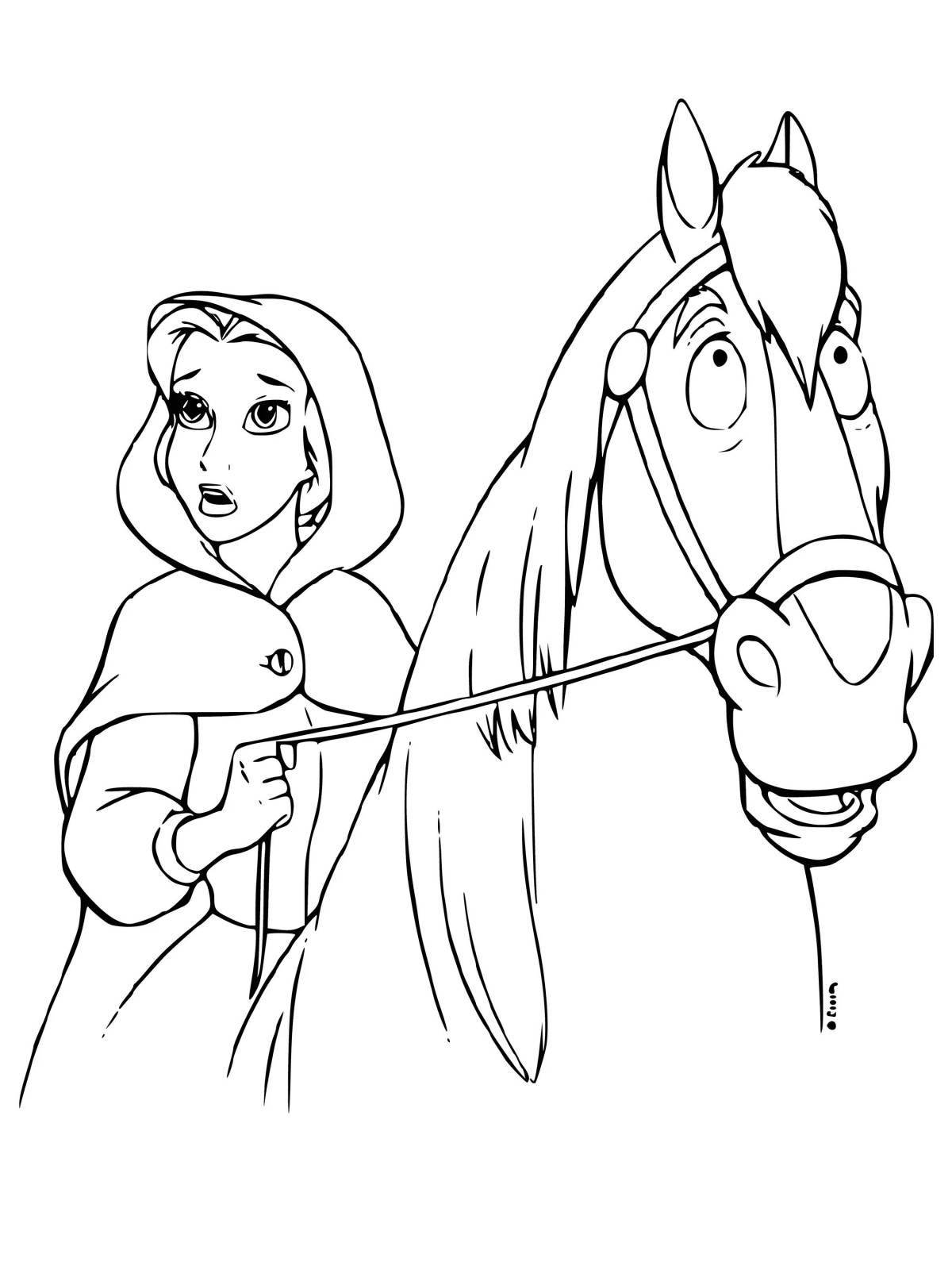 Радостная раскраска лошадь и принцесса