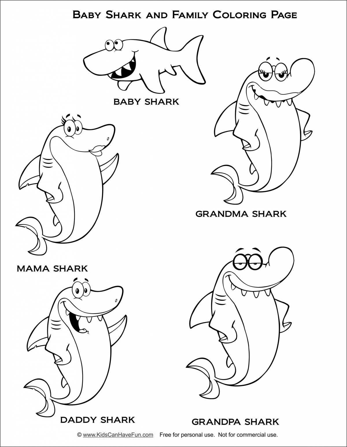 Привлекательная страница раскраски семьи акул