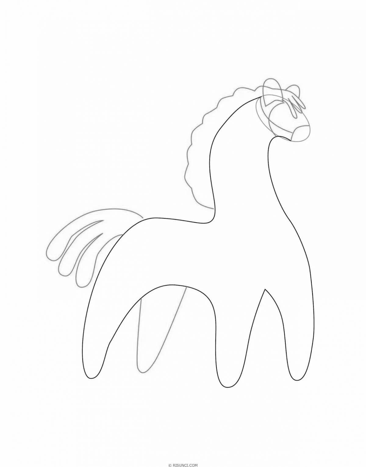 Раскраска шикарная дымковская лошадь
