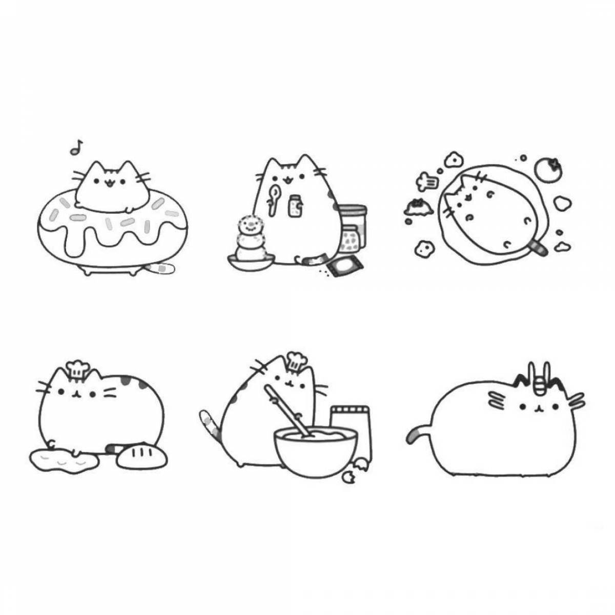 Игривая страница раскраски суши-кошки
