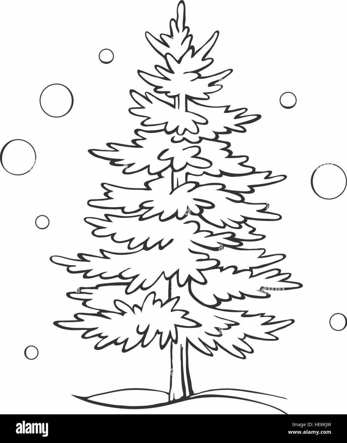 Потрясающее дерево на странице раскраски снега
