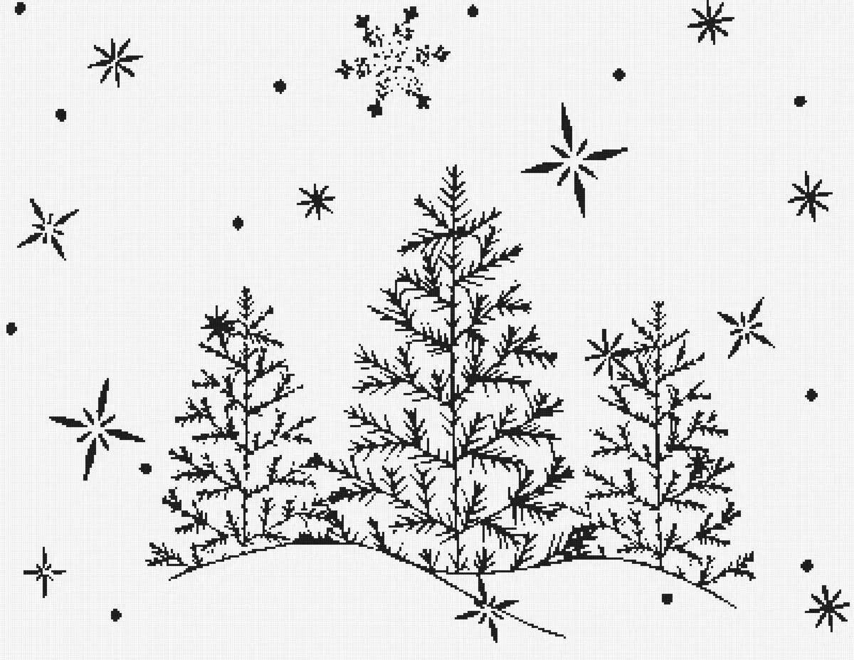 Освежающее дерево на странице раскраски снега
