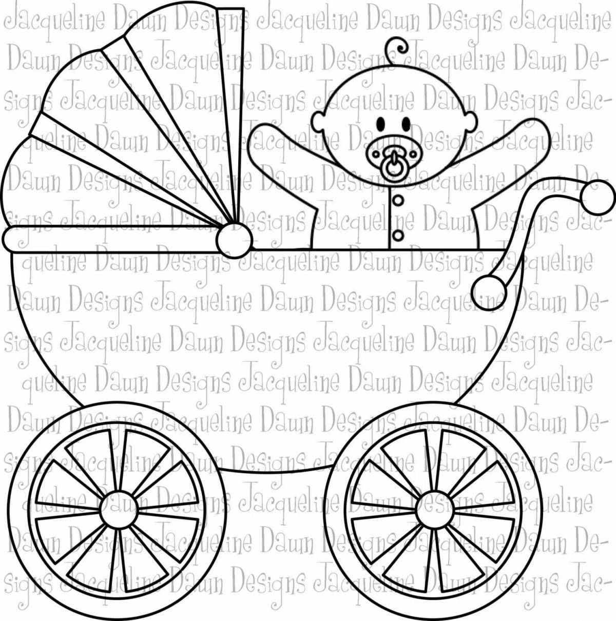 Игривая раскраска малыш в коляске