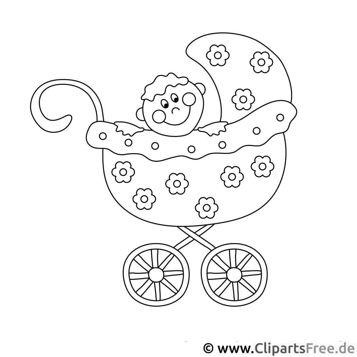 Волнующаяся раскраска малыш в коляске
