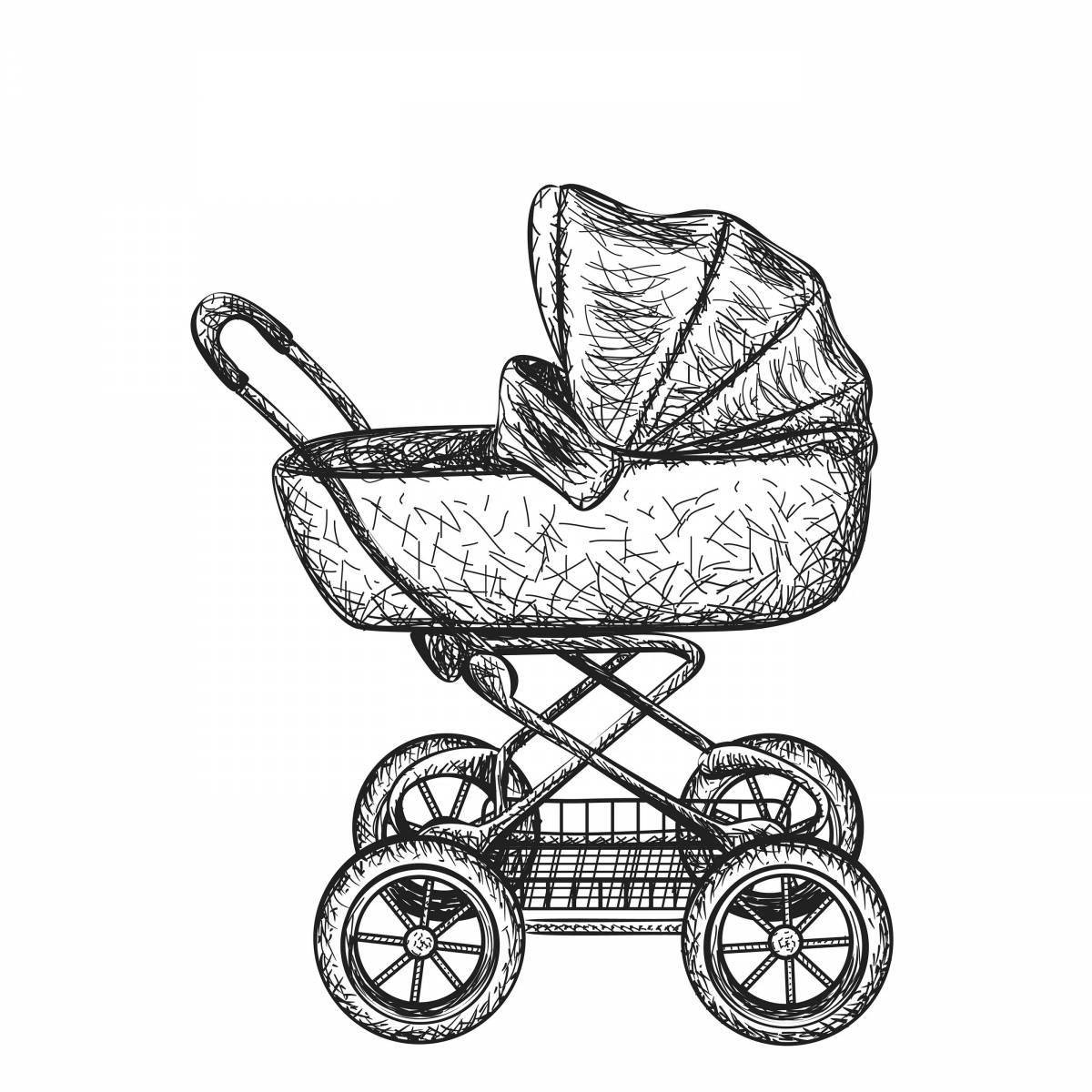 Уютная раскраска малыш в коляске