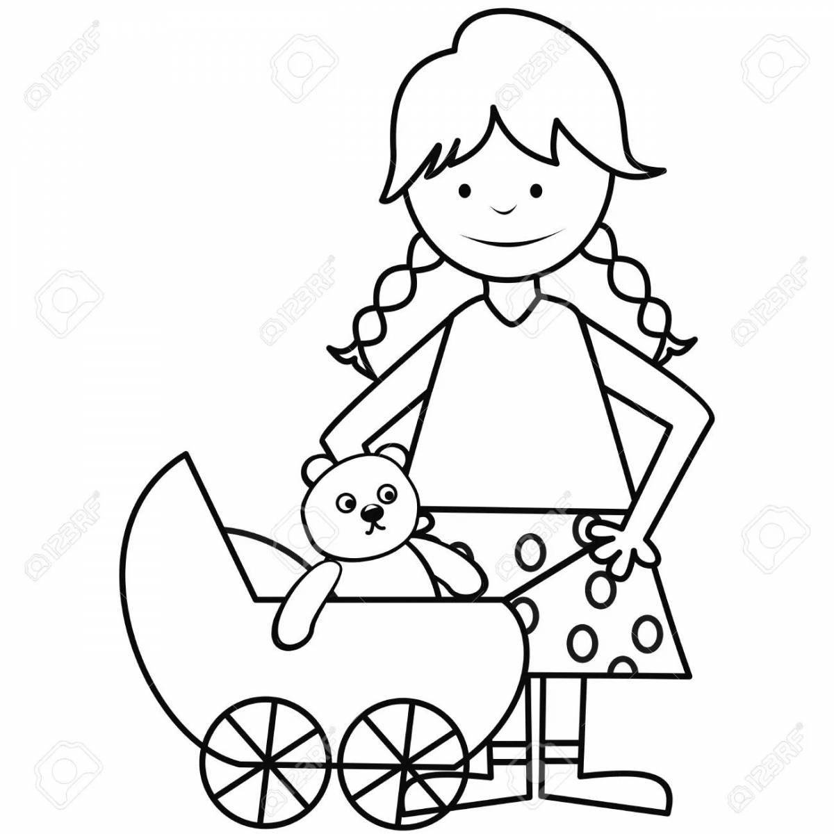 Яркая раскраска малыш в коляске