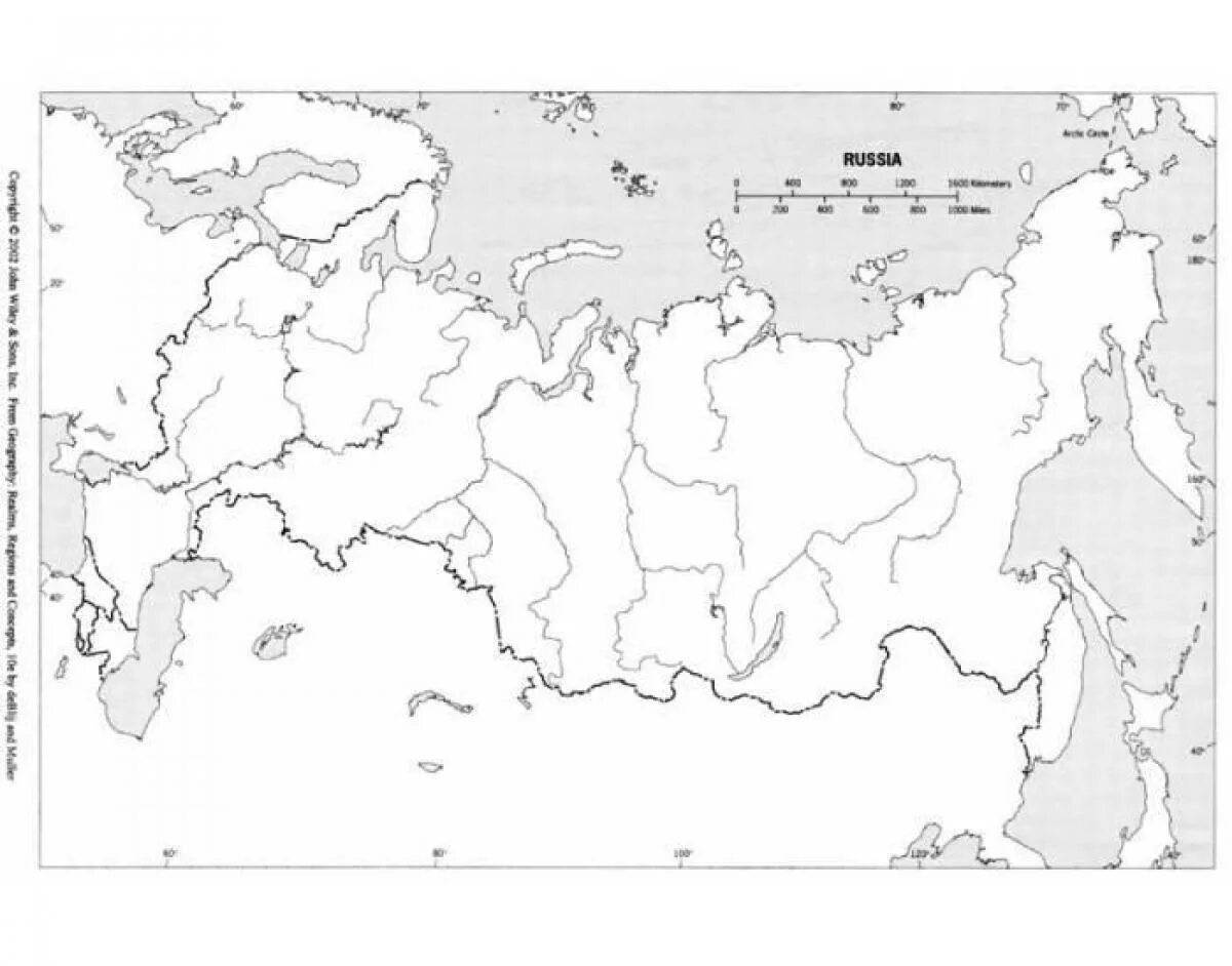 Страница раскраски с контурной картой россии