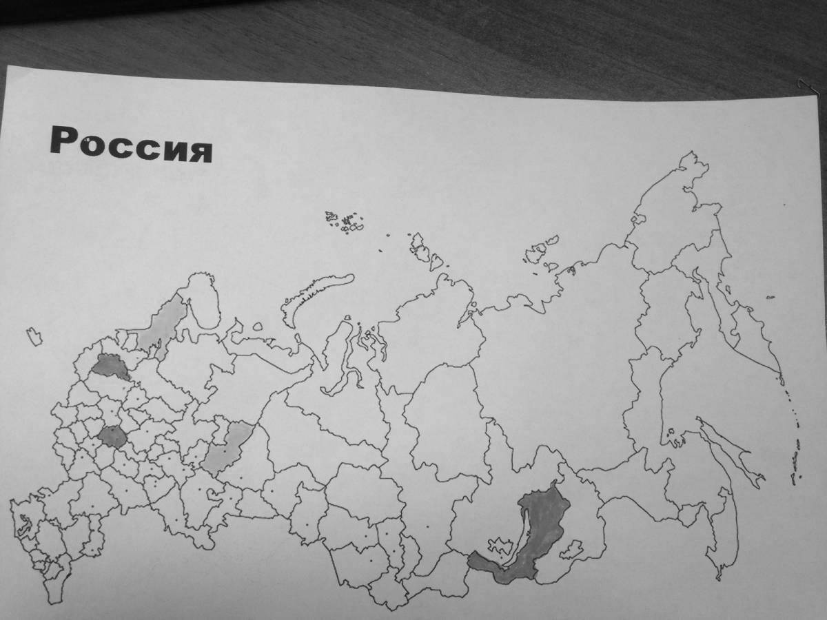 Привлекательная страница для раскраски контурной карты россии