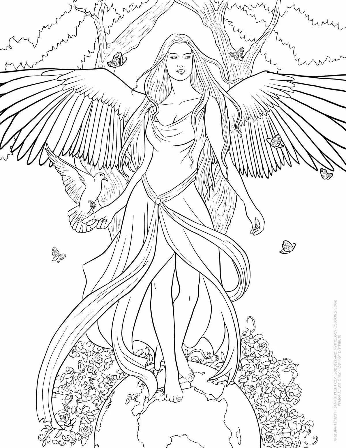 Раскраска элегантный ангел антистресс