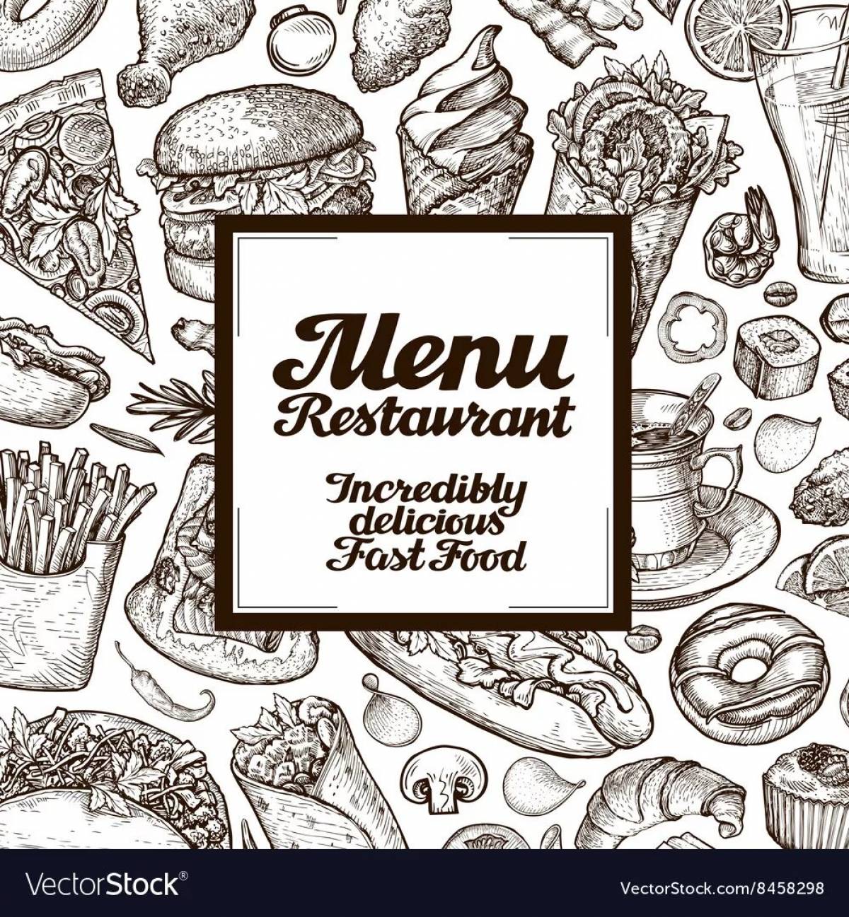 Раскраска уникальное меню ресторана
