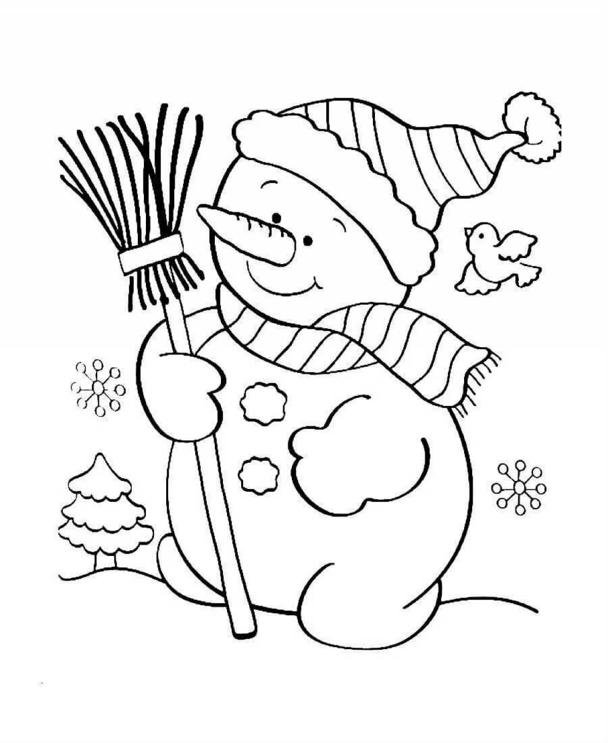 Открытка-раскраска «веселый снеговик»