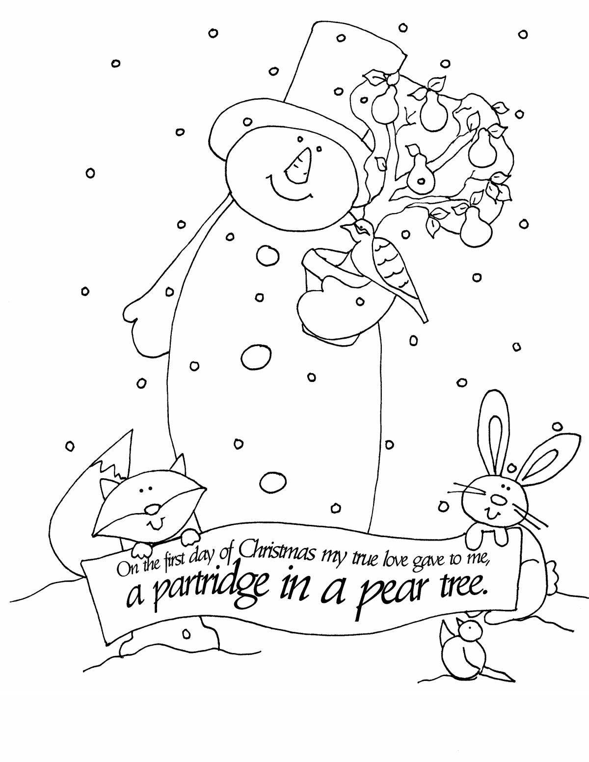 Очаровательная открытка-раскраска «снеговик»