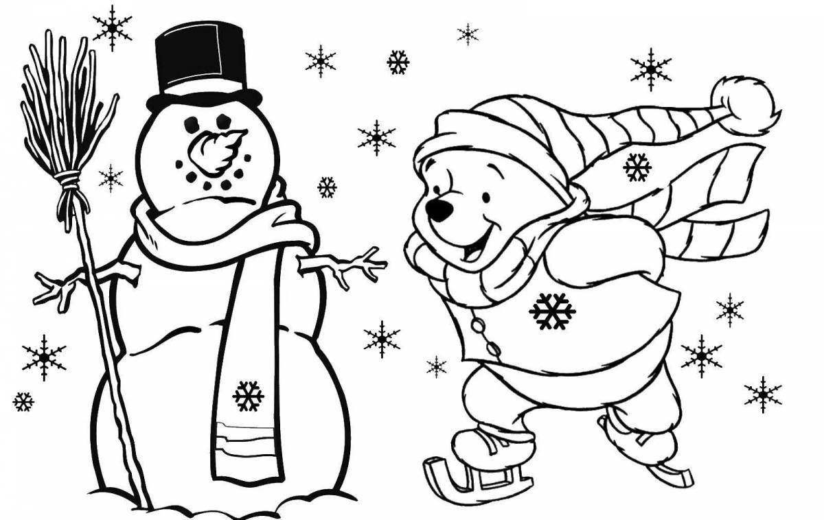 Забавная открытка-раскраска «снеговик»
