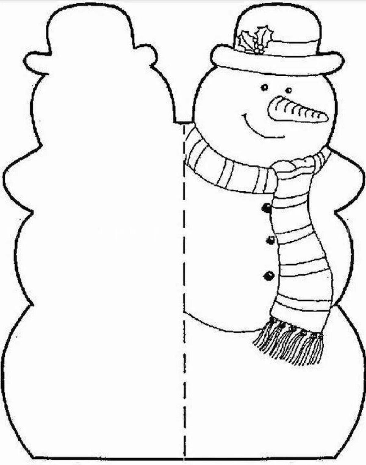 Юмористическая открытка-раскраска снеговик
