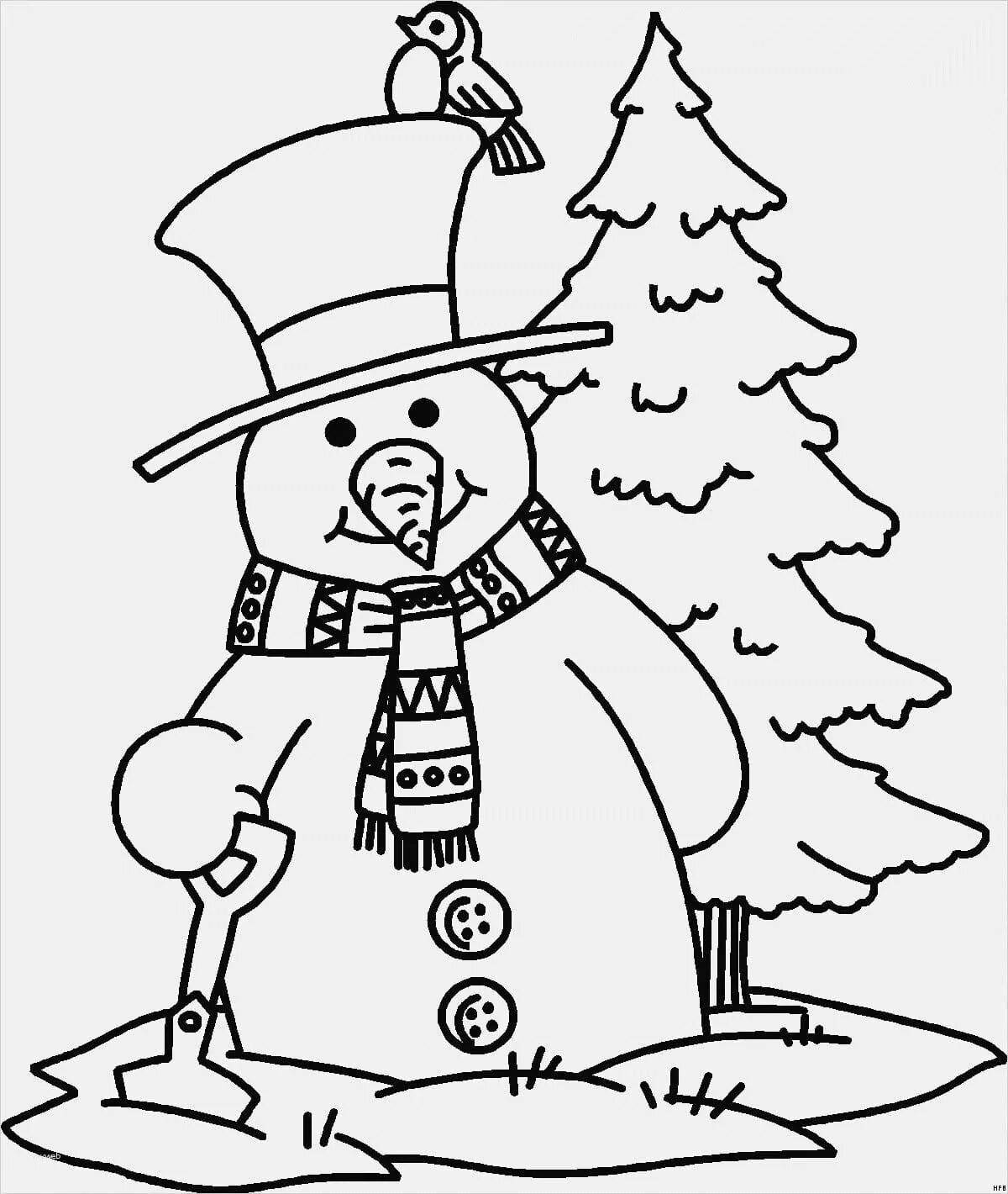 Открытка-раскраска сказочный снеговик
