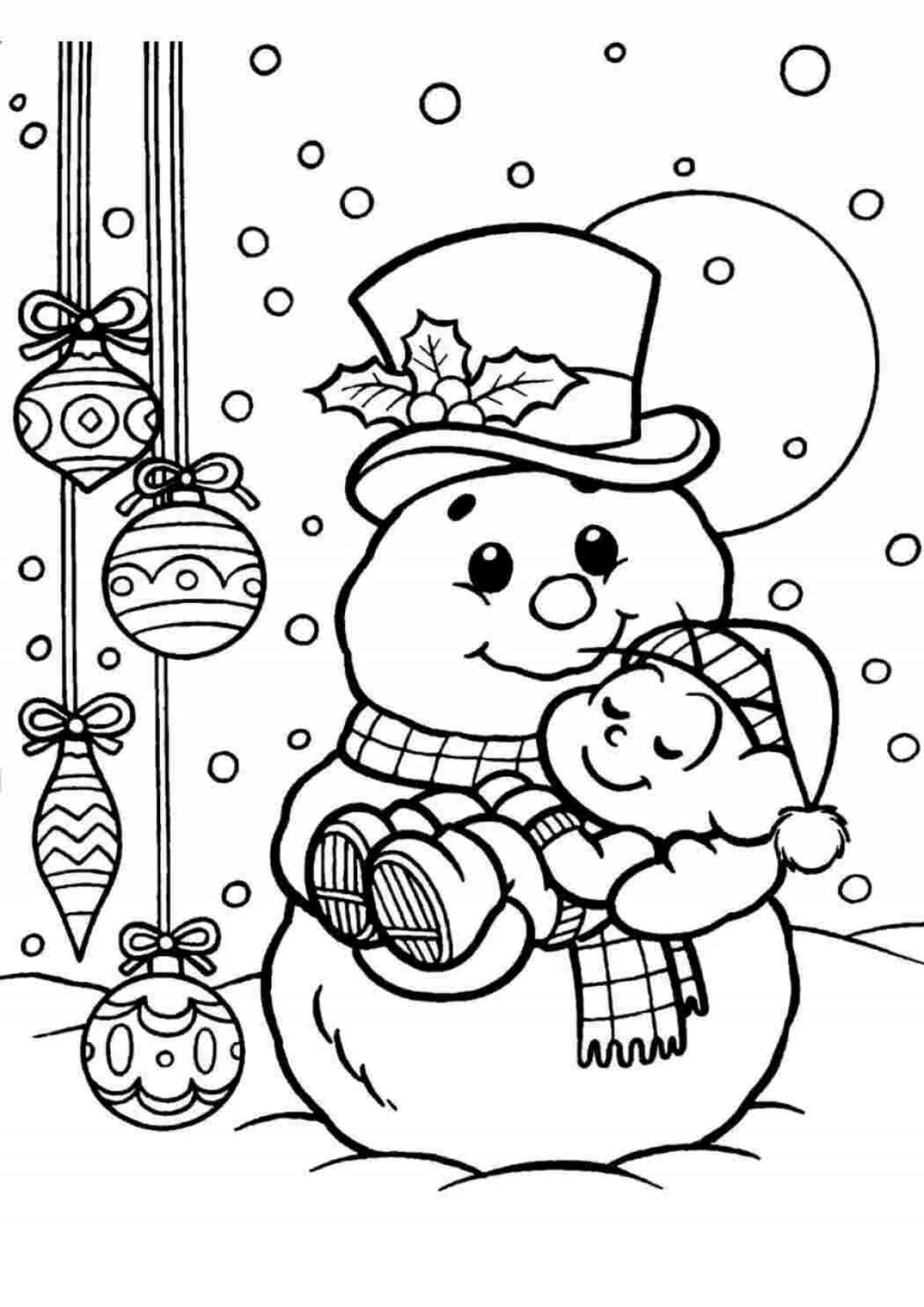 Изысканная открытка-раскраска снеговик