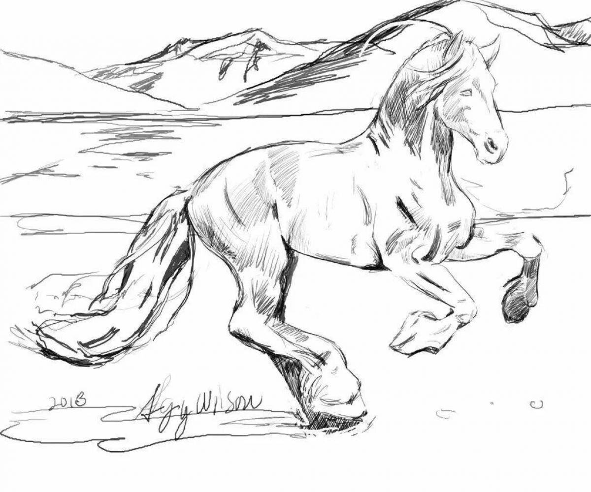 Изысканная раскраска лошадь реалистичная
