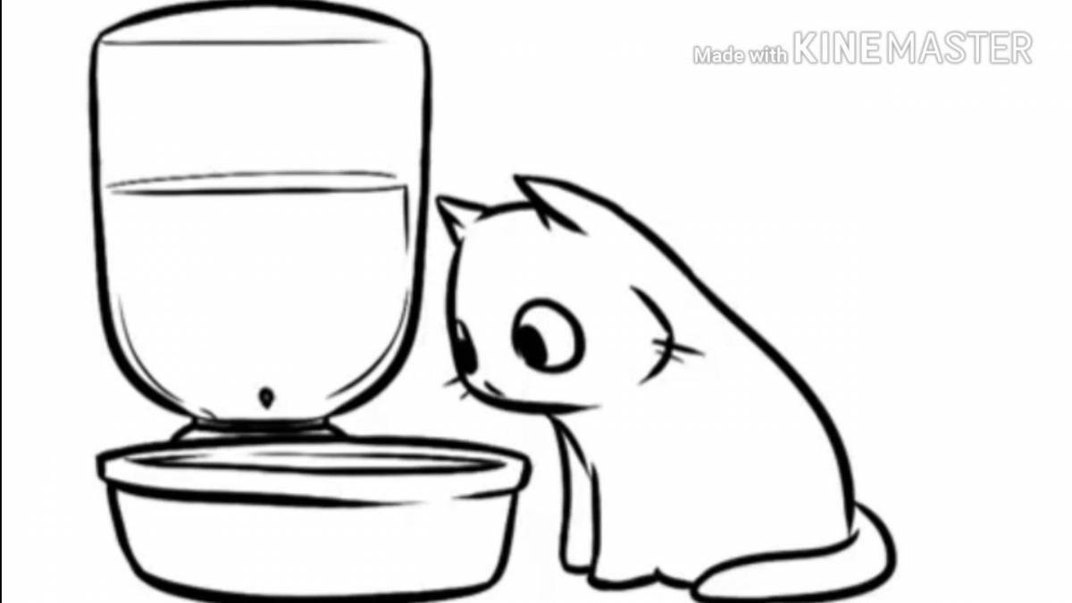 Очаровательная кошка, пьющая молоко, раскраска