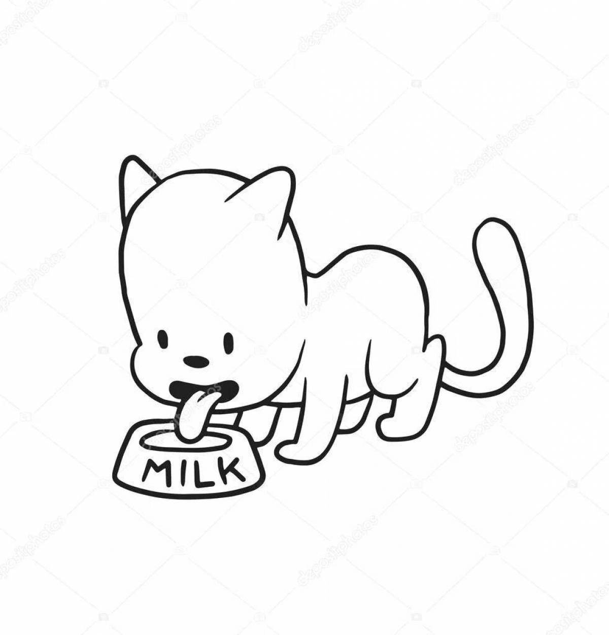 Раскраска кошка, пьющая молоко