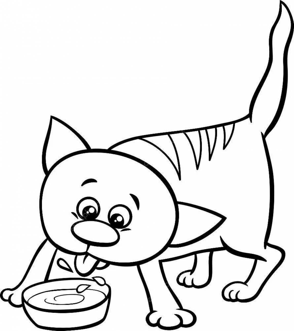 Раскраска кошка, пьющая молоко по счастливой случайности