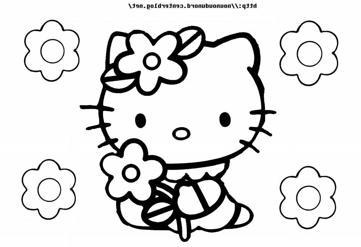 Блестящая страница раскраски hello kitty sticker