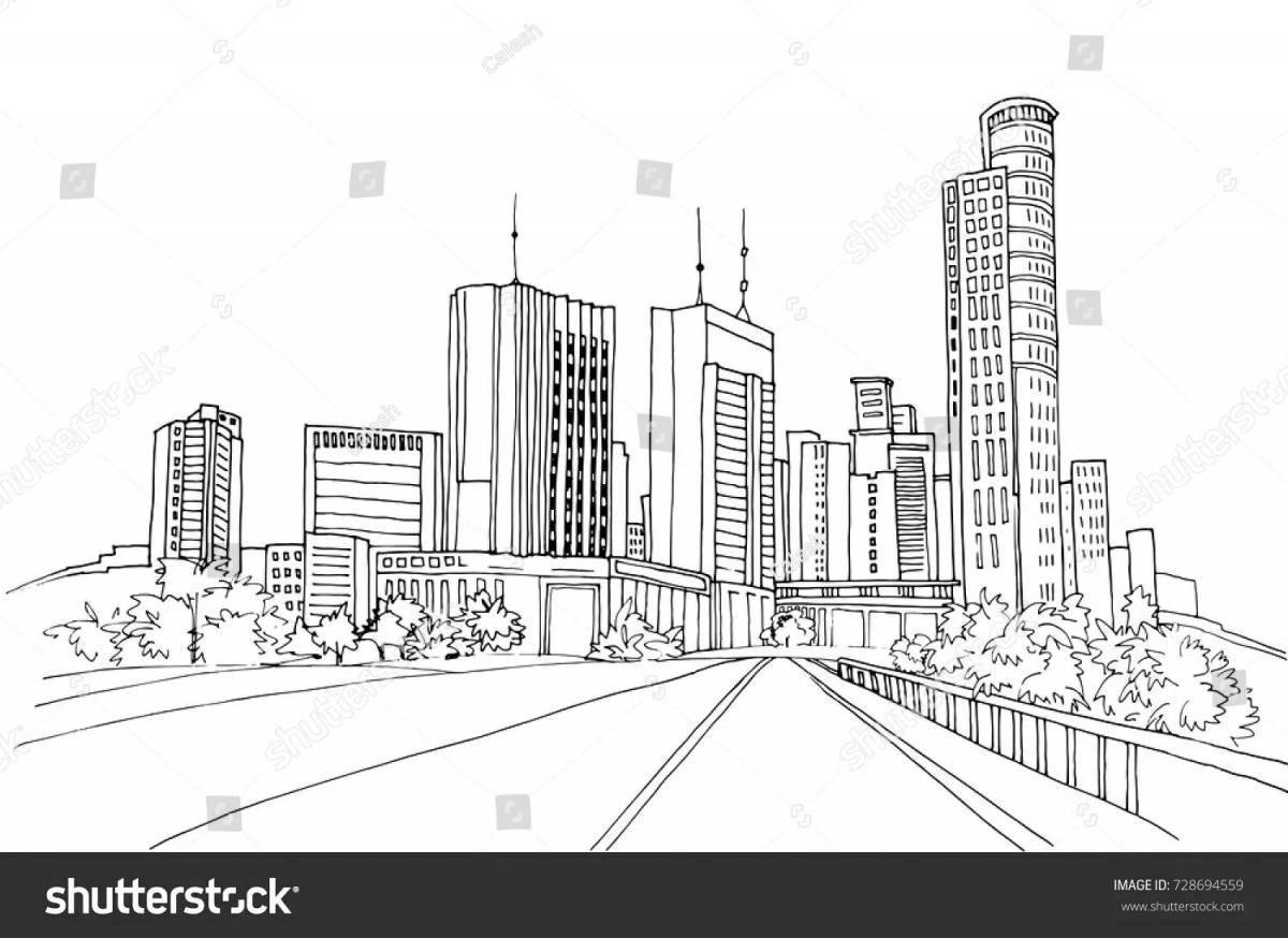 Город черно белый рисунок