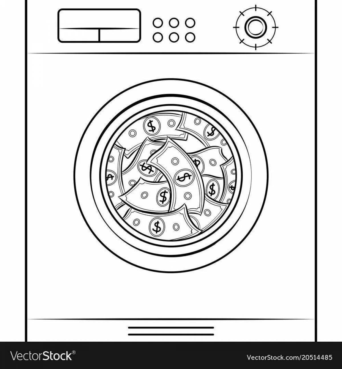 Красочная страница раскраски стиральной машины для детей