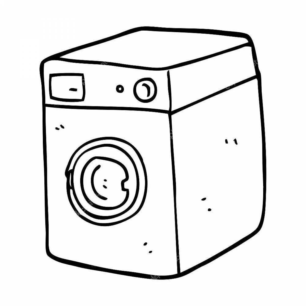 Веселая страница раскраски стиральной машины для самых маленьких