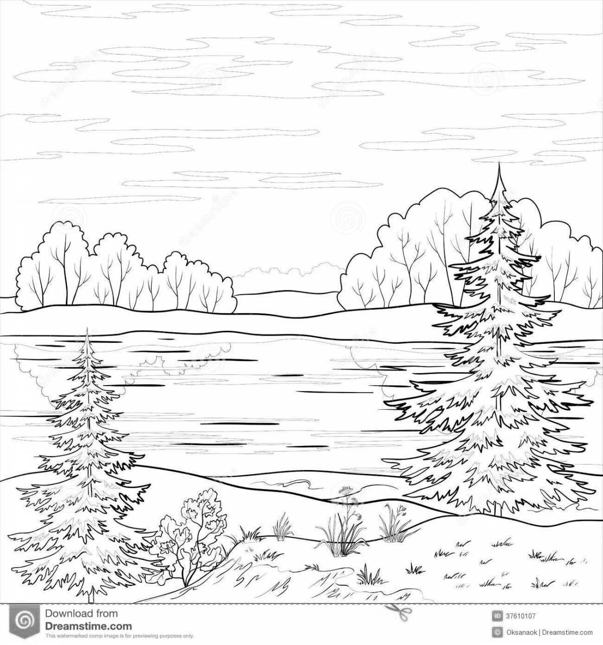 Радостный зимний пейзаж раскраска 6 класс