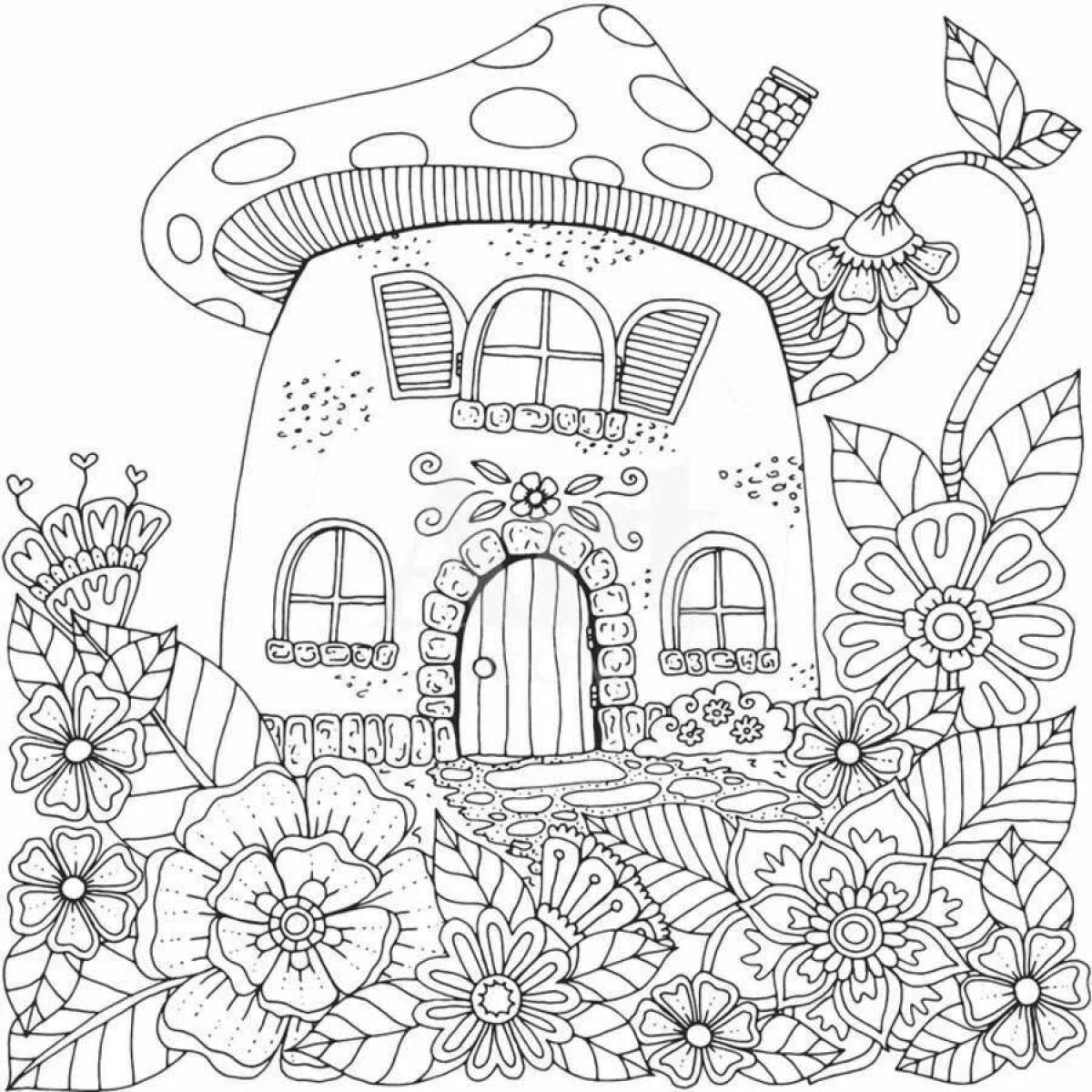 Раскраска милые домики и цветы