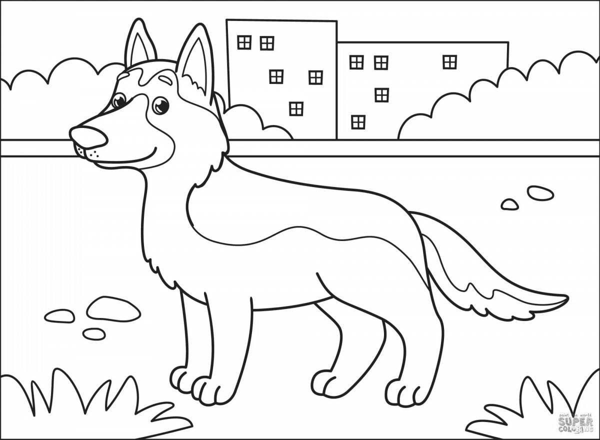 Игривая страница раскраски служебных собак для детей