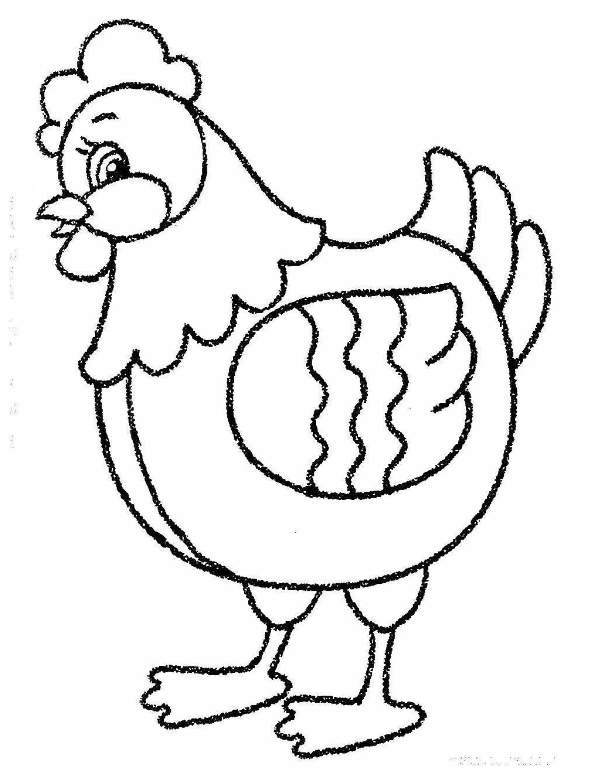 Раскраска игривый цыпленок ряба для малышей 2-3 лет