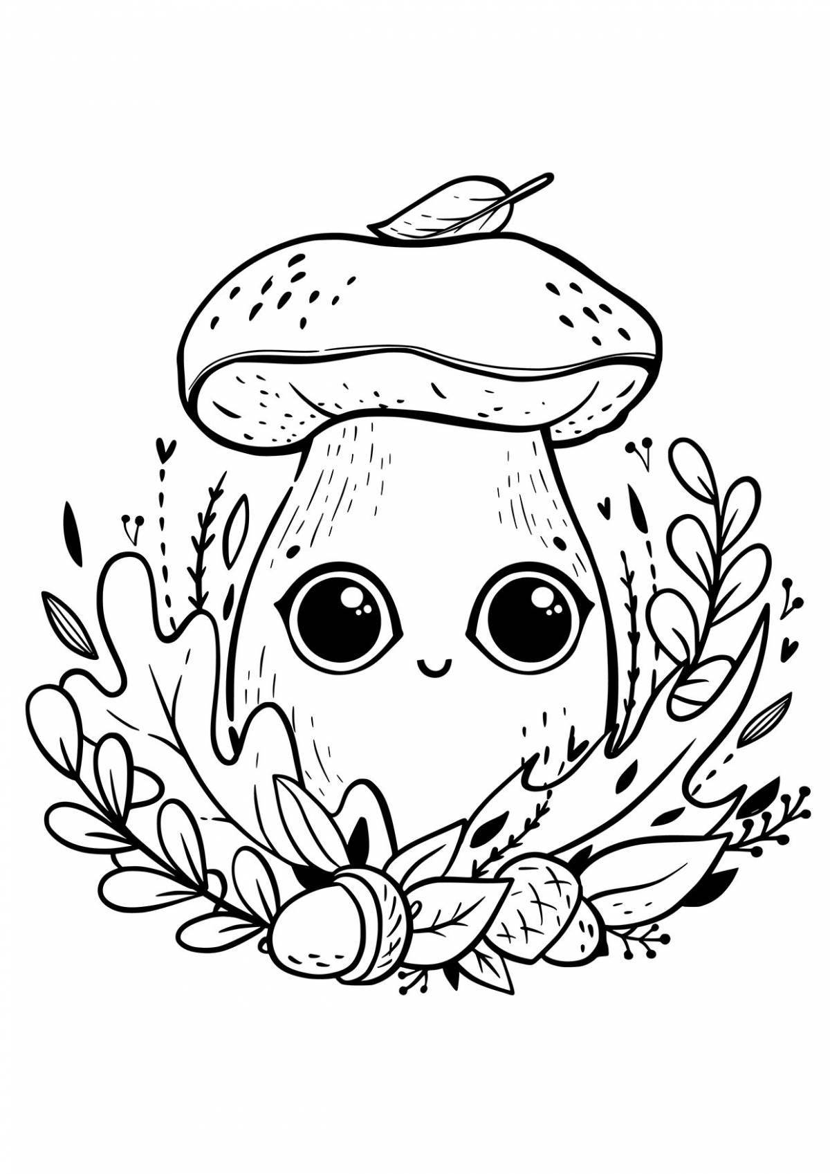 Красочная раскраска милой лягушки с грибком на голове