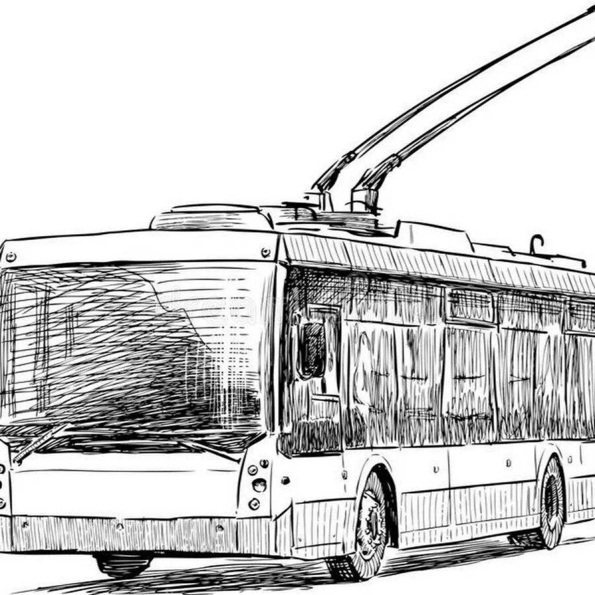 Яркая раскраска троллейбус для дошкольников