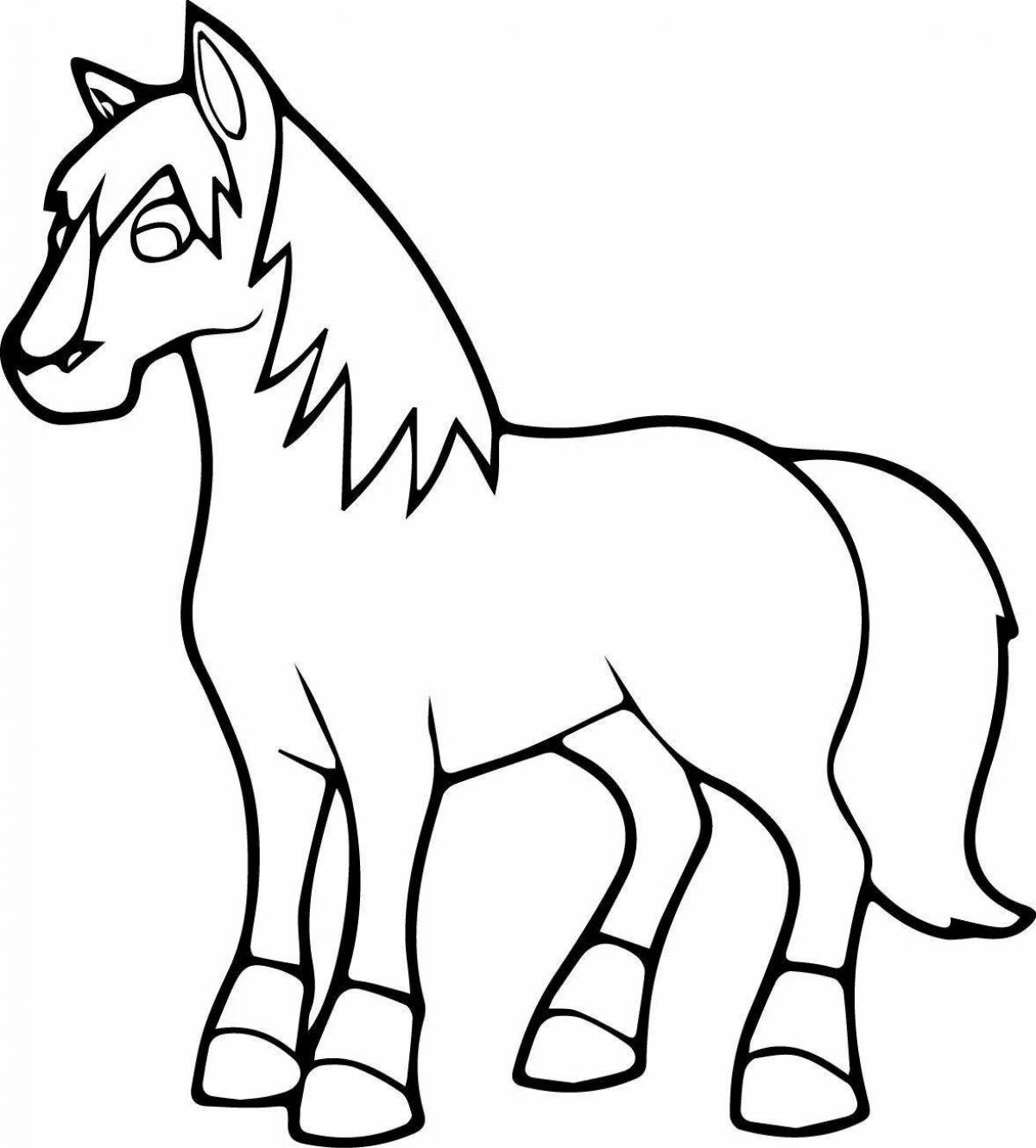 Яркая раскраска лошадь для детей 2-3 лет
