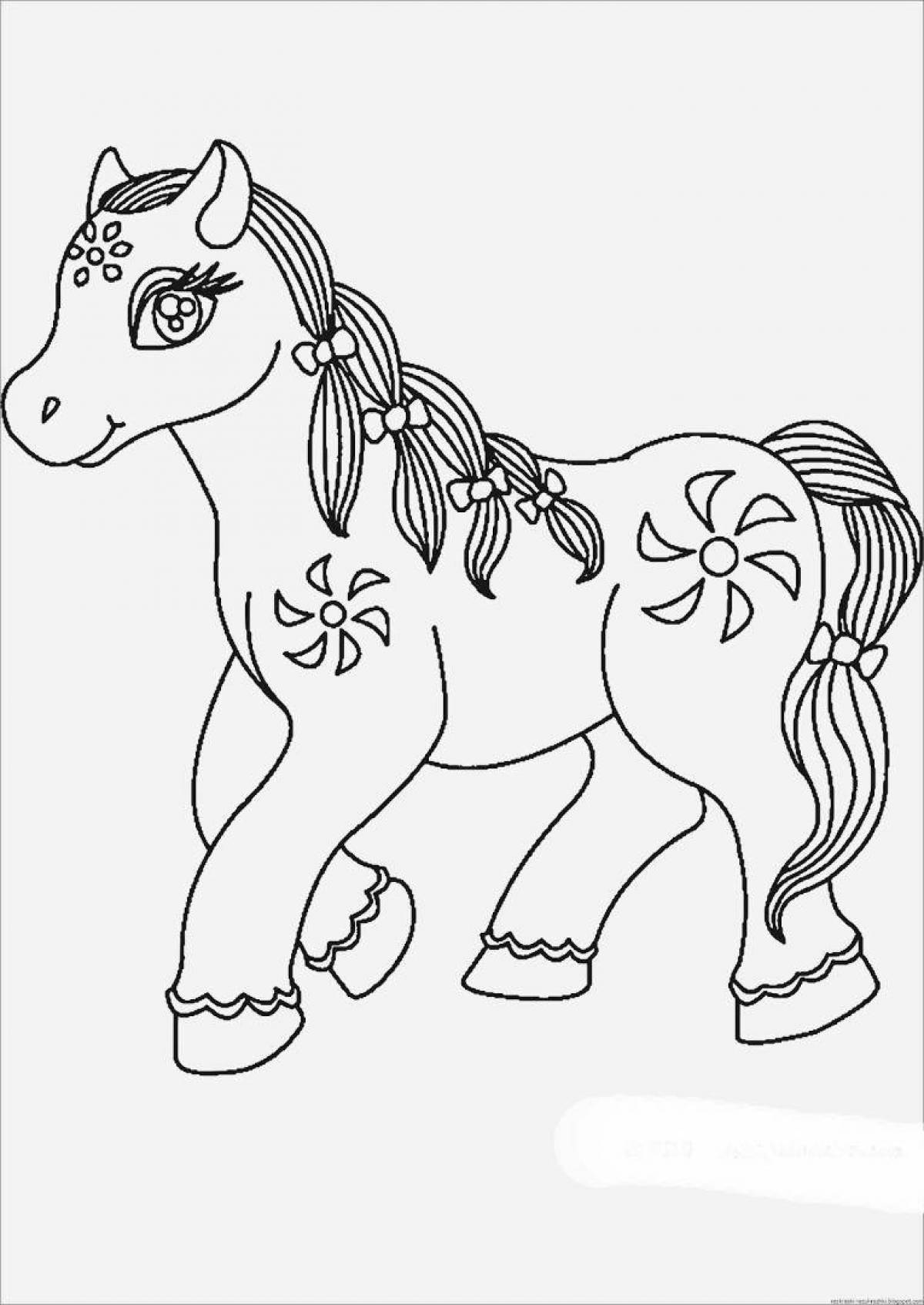 Сказочная раскраска лошадь для детей 2-3 лет