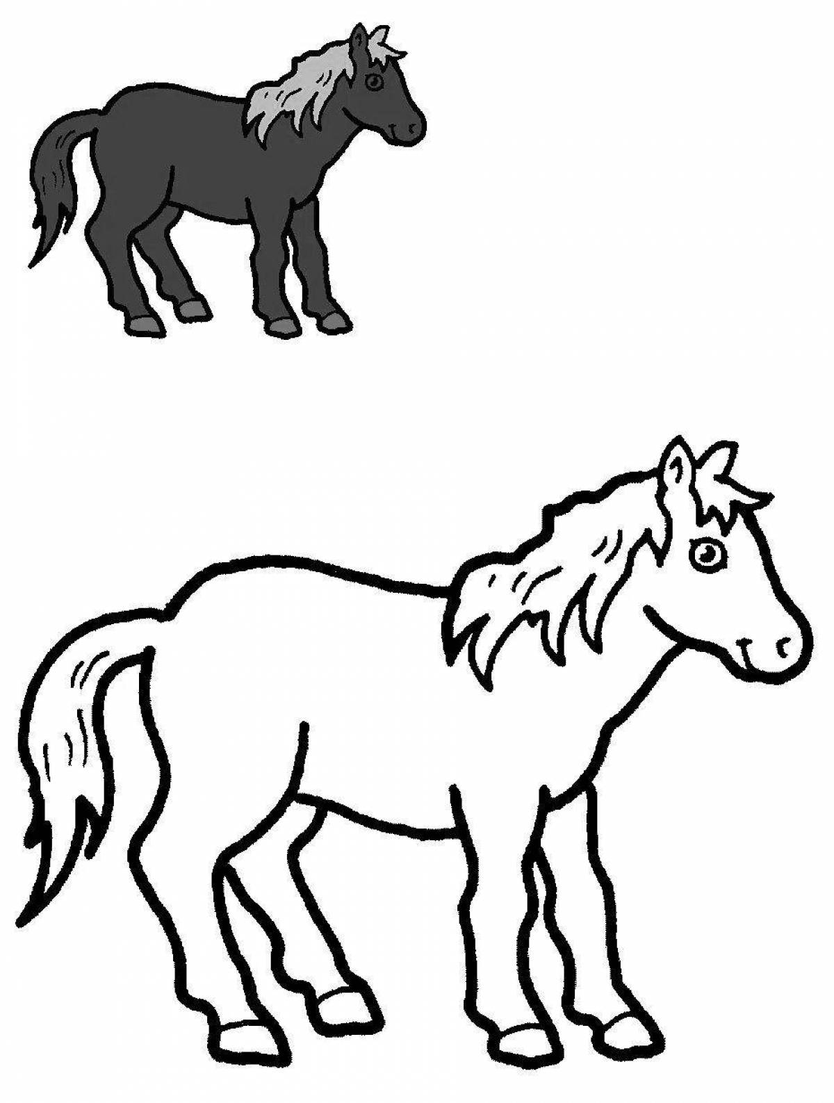 Экзотическая раскраска лошадь для детей 2-3 лет