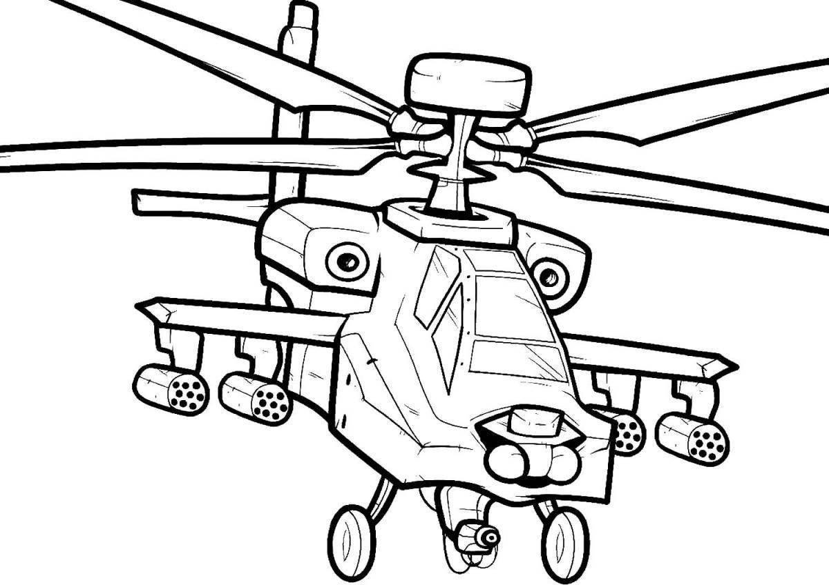 Раскраска величественный военный вертолет для детей
