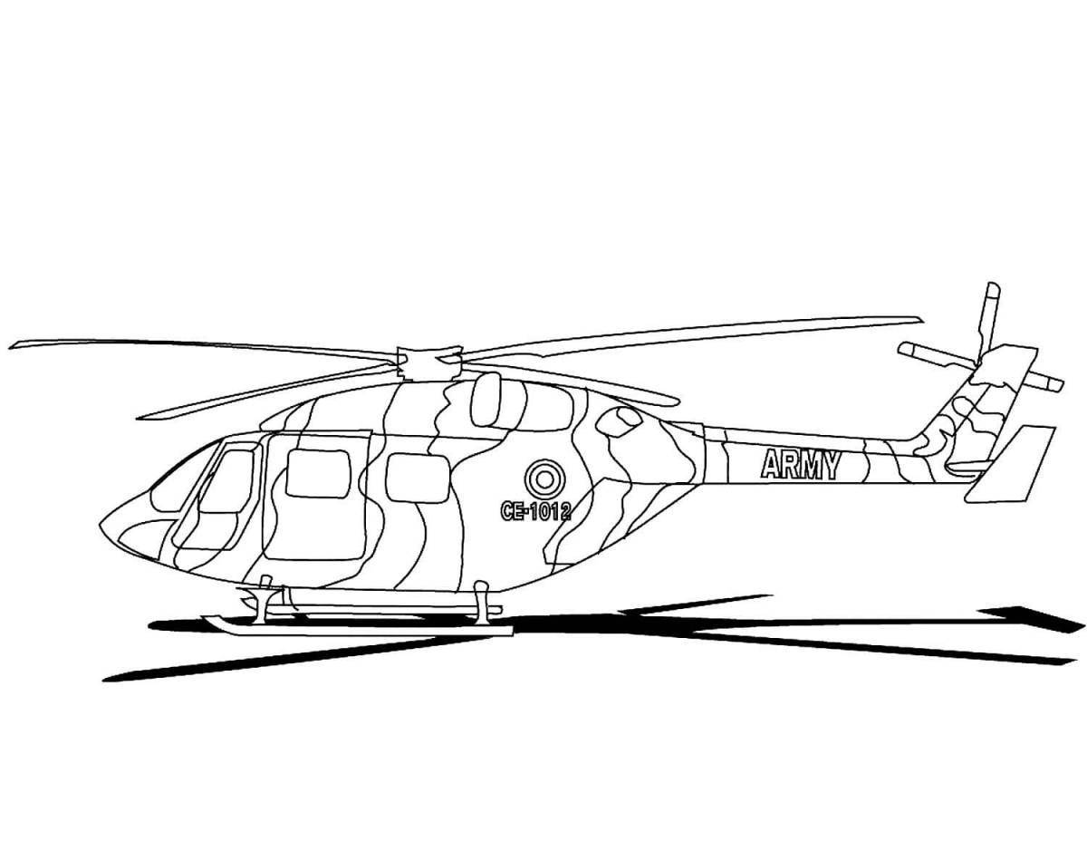 Впечатляющая раскраска военного вертолета для детей