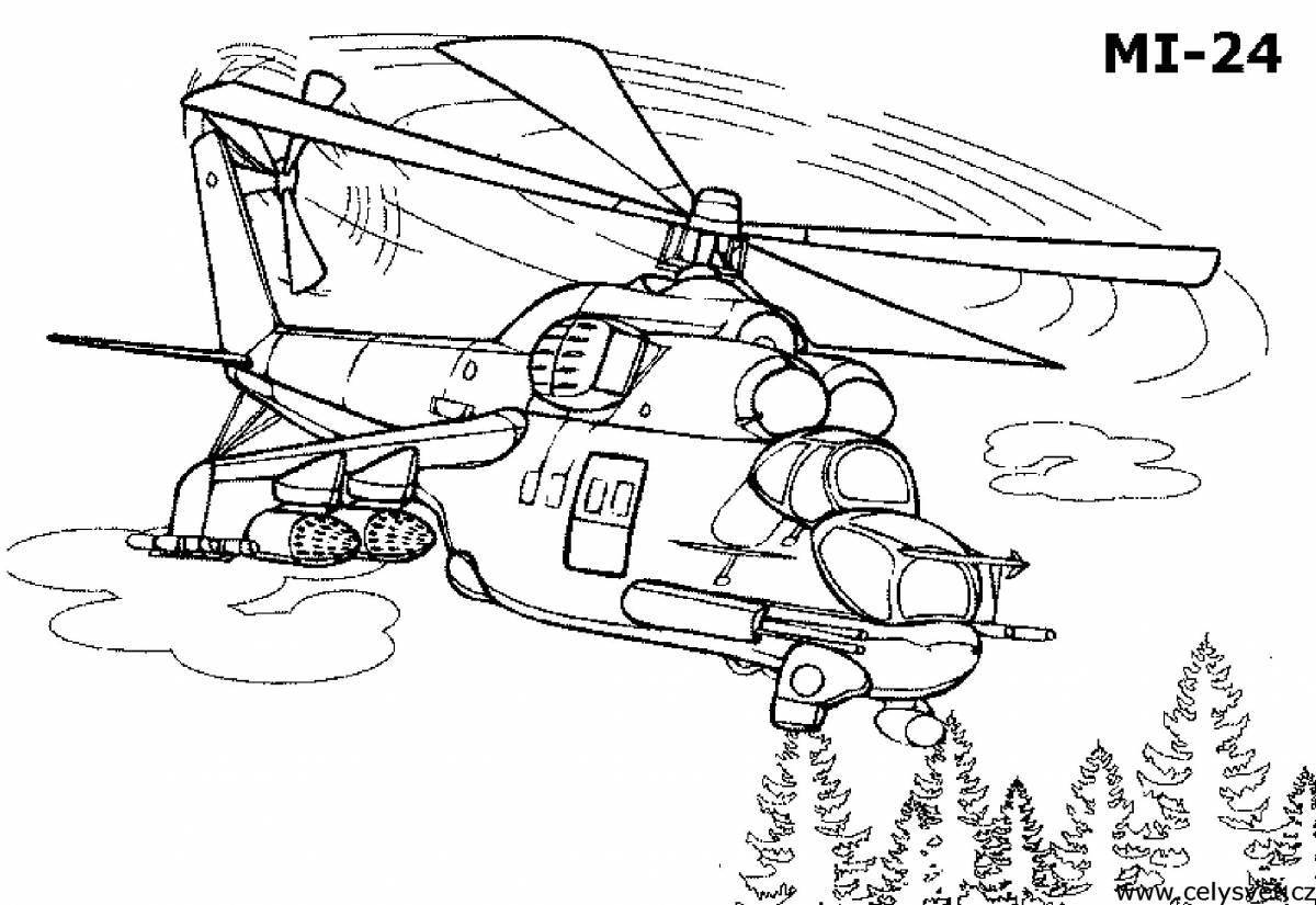 Удивительная страница раскраски военного вертолета для детей