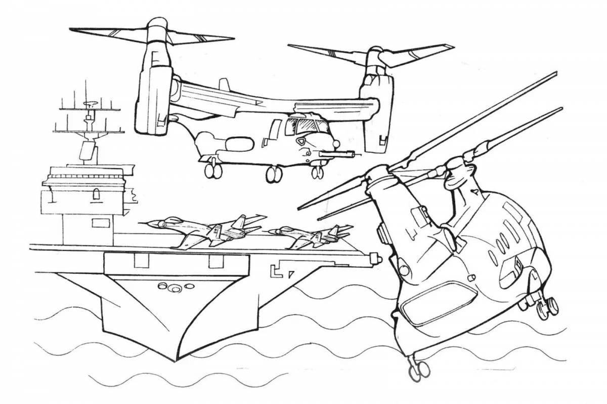 Причудливая раскраска военного вертолета для детей